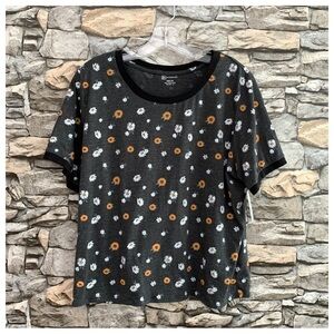 #101 No Boundaries Y2K Style Daisies Print Short Sleeve Ringer Top Shirt XXXL